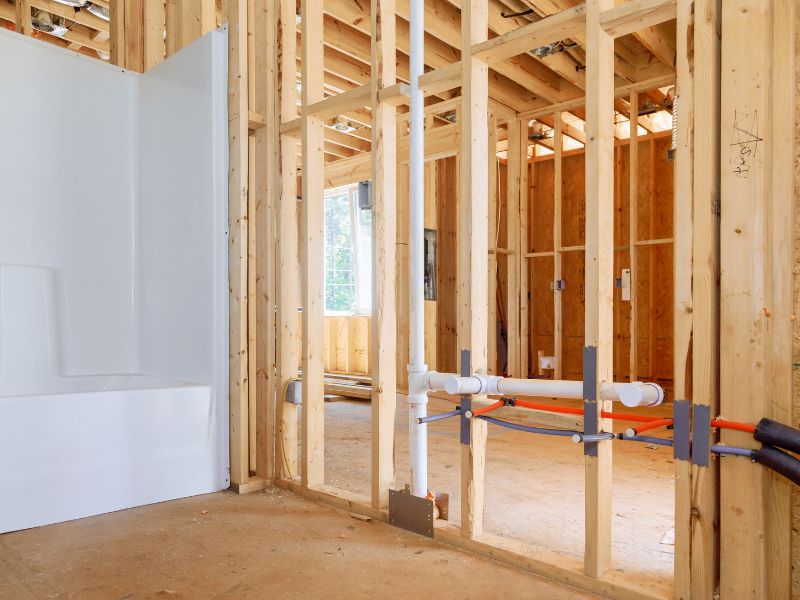 lumber wood framing in a new built house