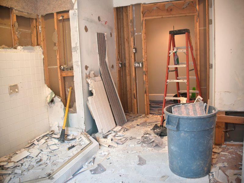 remodeling debris being cleaned up